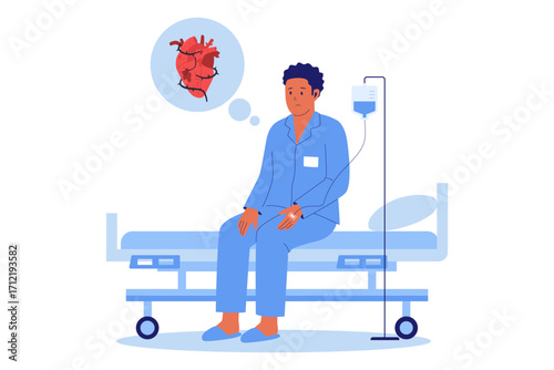 Illustration of Chronic Disease Concept. Patient in a Hospital Bed Thinking About a Medical Condition for Long-term Treatment