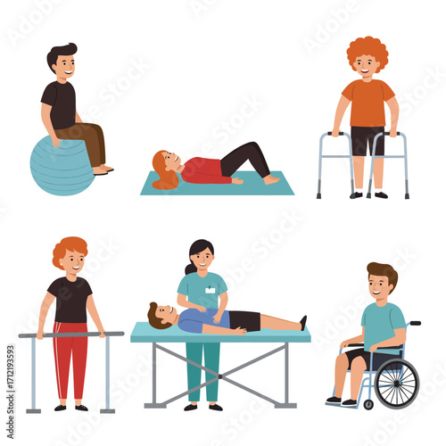 Vector illustration various physiotherapy activities