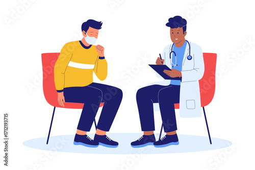 Illustration of Doctor and Patient Consultation. Physician Talking to a Person in a Medical Office for a Healthcare Discussion