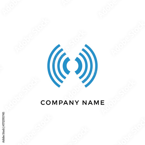 Abstract Blue Wireless Signal Icon for Technology Company Branding.