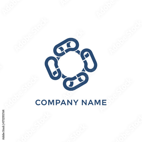 Abstract Circular Chain Link Logo Design with Interconnected Elements.
