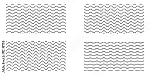 Wavy lines pattern element, wave ripple thin line strokes simple zigzag texture set, stream zig zag background. Vector illustration. EPS 10