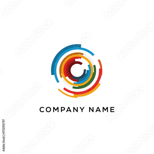 Abstract Circular Logo Design with Vibrant Colors and Dynamic Composition.