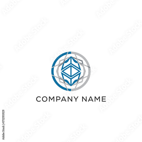 Abstract Geometric Logo Design with Circular Frame and Diamond Shape.