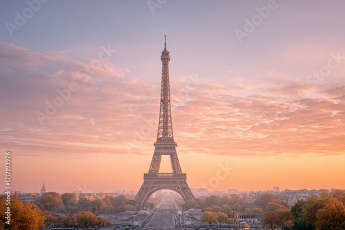 breathtaking view of eiffel tower against stunning sunset essence of paris