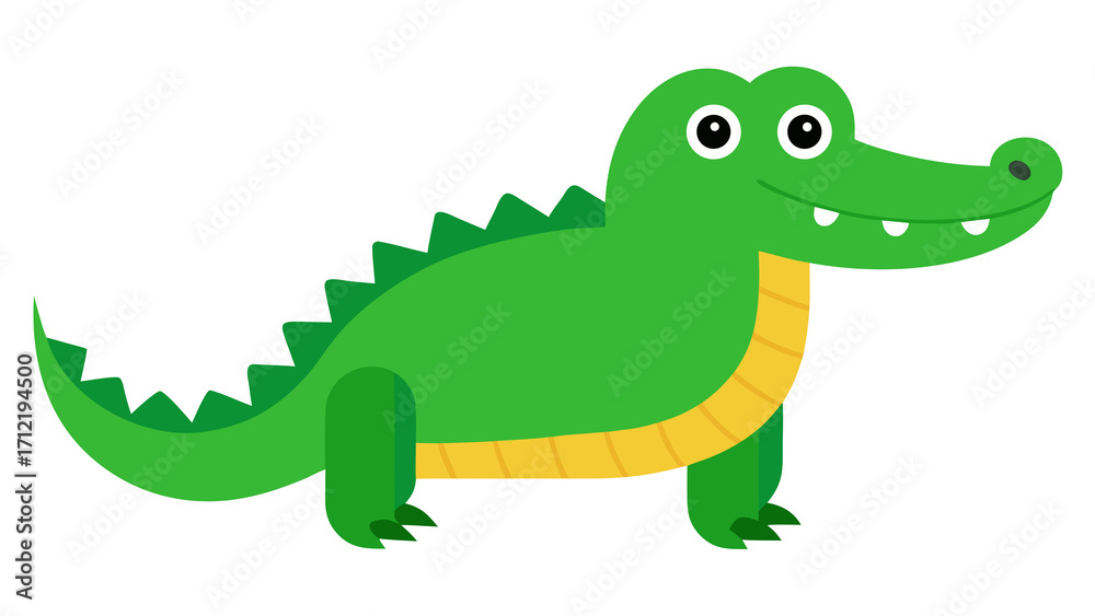 Fototapeta premium A simple yet expressive illustration of a cartoon crocodile. Its friendly appearance makes it a versatile asset for any design targeting a young audience or those looking for a fun element