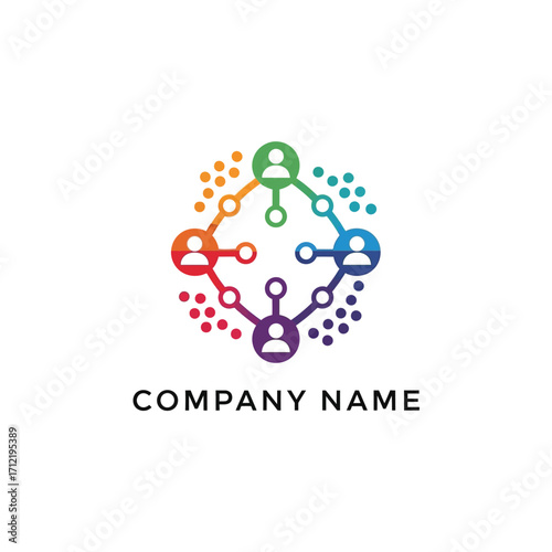 Colorful Social Network Logo Design with Connected People and Dots.
