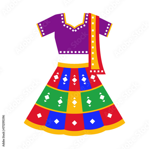 Colorful Traditional Indian Garba Dress Illustration for Festive Celebrations.