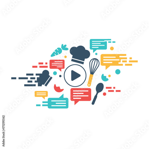 Culinary Video Tutorial with Chef Hat, Whisk, and Spoon Icons.