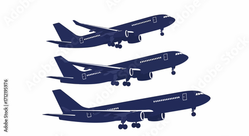 Airplane Silhouettes Landing Aircraft Vector Illustration