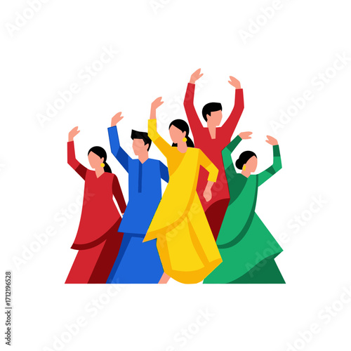 Group of People in Traditional Indian Clothing Dancing Together.