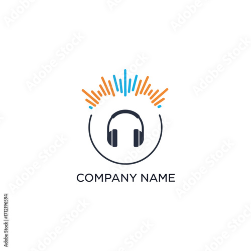 Headphones with Sound Waves Logo for Music and Audio Company.