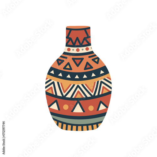 Ornate Vase with Geometric Patterns and Earthy Tones Illustration.
