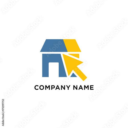 Online Real Estate Logo Design with House and Arrow Cursor.
