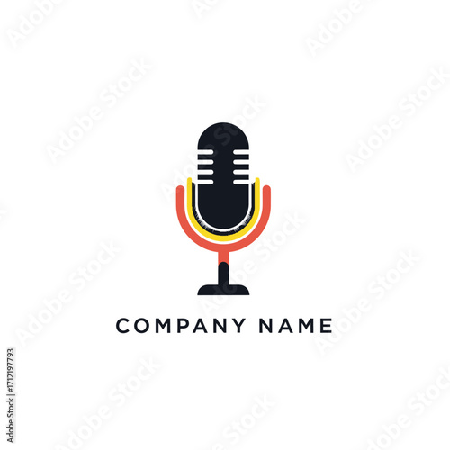 Retro Microphone Logo Design for Podcast or Radio Broadcasting Company.