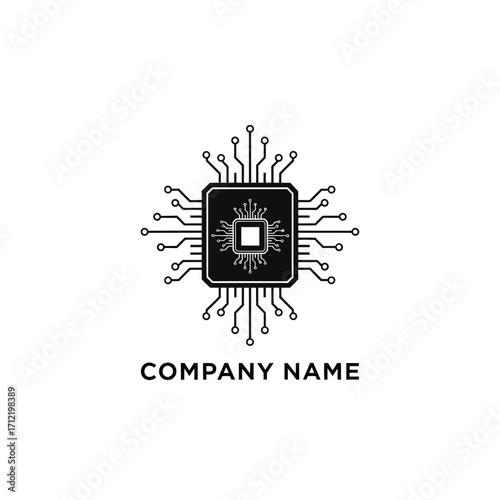 Sleek Microchip Logo Design for Tech Company with Circuit Board Elements.