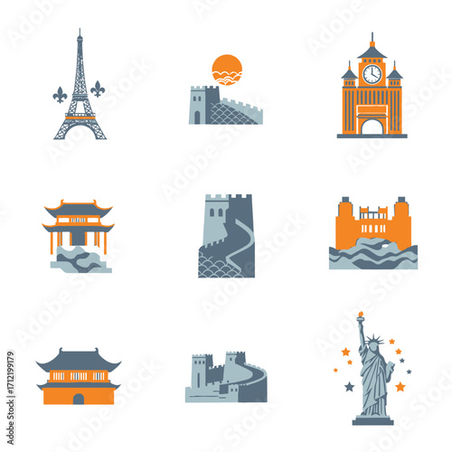 World Landmarks - Eiffel Tower, Great Wall of China, Big Ben, and More.