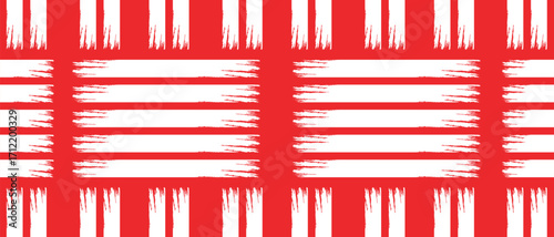 Red and White Abstract Geometric Pattern, Brush Stroke Plaid Seamless Background