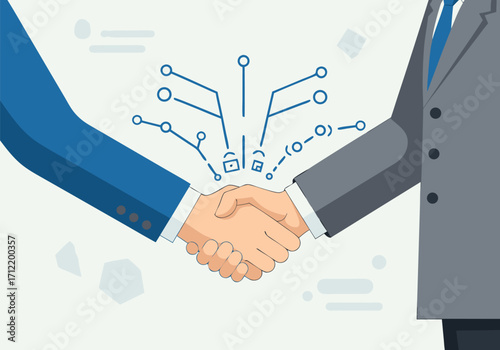 Strategic digital partnership agreement with abstract technological connection for modern business success