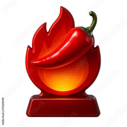 Glossy Red Chili Pepper Trophy with Flame and Award Base