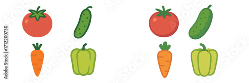 Fresh organic garden vegetables including ripe red tomatoes, green cucumbers, orange carrots, and bell peppers
