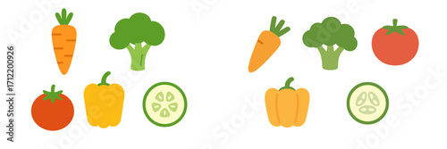 Colorful fresh organic vegetables including carrot broccoli tomato bell pepper and cucumber slice arranged on white background