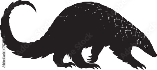 Silhouette of a pangolin walking on white background