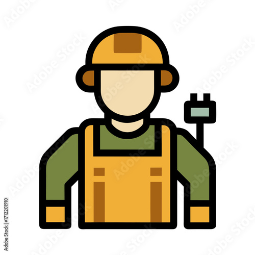 Cartoon electrician icon with safety helmet and power plug symbol