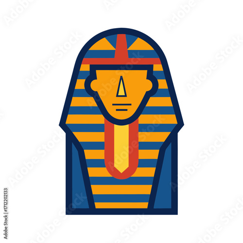 Stylized egyptian pharaoh mask with blue and orange stripes