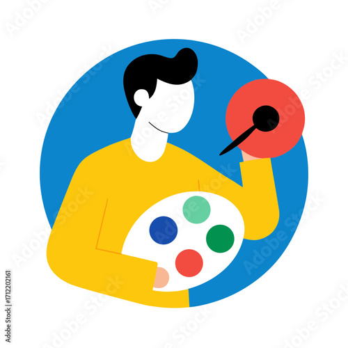 Artist with palette and brush creating art