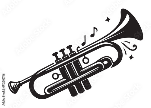 trumpet logo silhouette vector, trumpet vector silhouette illustration, jazz trumpet logo vector silhouette, trumpet silhouette vector, musical instrument logo silhouettes vector on white background. 