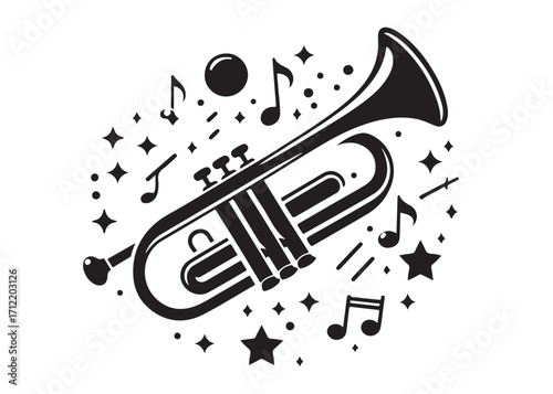 trumpet logo silhouette vector, trumpet vector silhouette illustration, jazz trumpet logo vector silhouette, trumpet silhouette vector, musical instrument logo silhouettes vector on white background. 