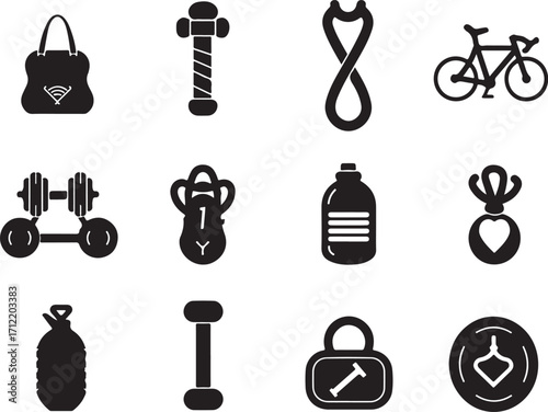 Fitness icons for healthy lifestyle and sports training