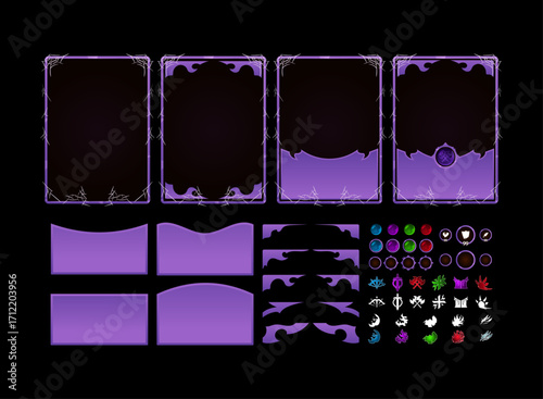 Set of Fantasy Horror Halloween Trading Card Game Templates — Scary TCG Collection with Decorative Frames and Symbol Icons