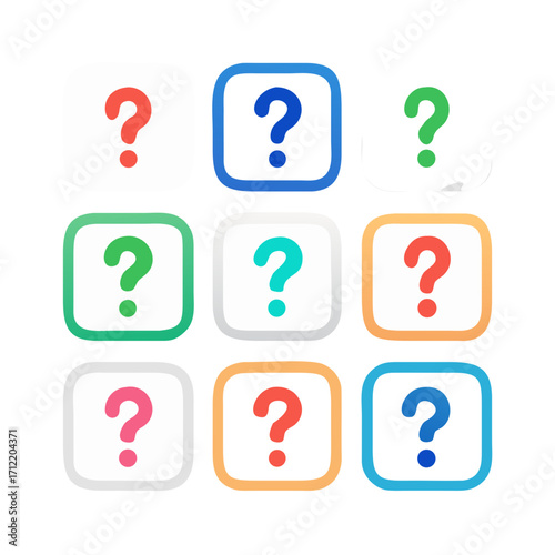 Colorful Puzzle Question Mark Icons Set for Brain Teasers and Games