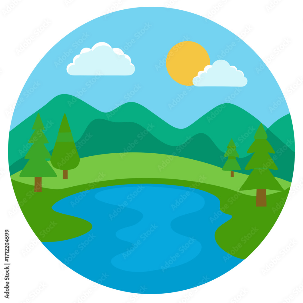 Obraz premium Pond landscape vector on white background.