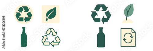 Green eco-friendly recycling and sustainability symbols for environmental protection and conservation