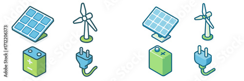Renewable energy sources and power supply components including solar panels wind turbines batteries and plugs