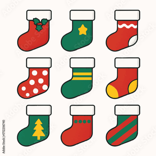 Festive Christmas Stockings Collection with Various Patterns and Colors