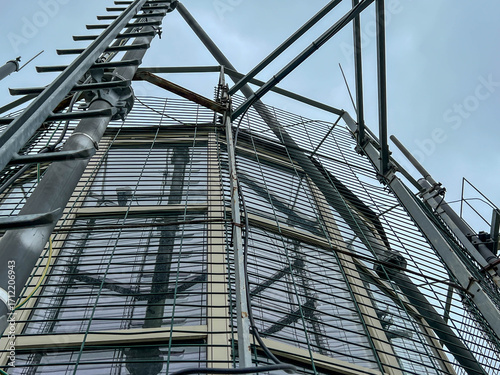 Antenna structures at the top of the Niechorze Lighthouse on the Baltic Sea in Poland
