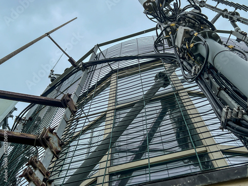 Antenna structures at the top of the Niechorze Lighthouse on the Baltic Sea in Poland