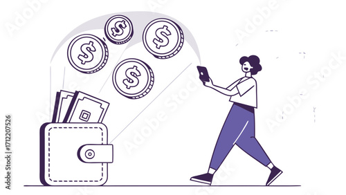 Digital Wallet Money Flowing from Mobile Device