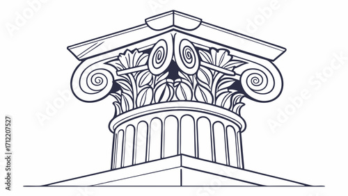 Detailed Line Art Illustration of an Ionic Order Column with Leafy Accents