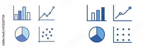 Comprehensive data visualization charts and graphs for business analysis, featuring bar, line, pie, and scatter plots