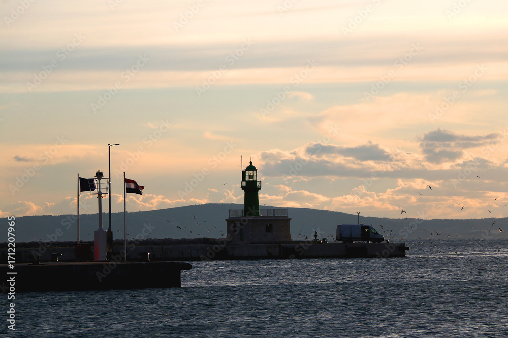 Fototapeta premium Beautiful sunset over the sea in Split, Croatia.