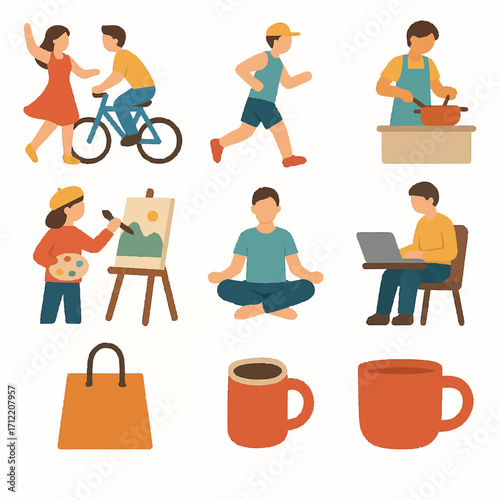 Collection of People Engaged in Outdoor and Indoor Activities for Lifestyle and Daily Life Themes