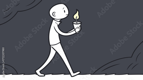 Simple Figure Walking with a Candle in a Dark Setting