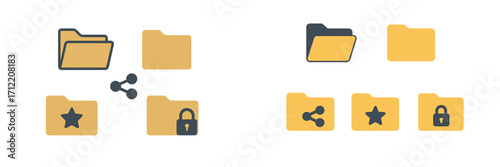 Set of modern folder icons for digital data organization, file sharing, security, and marking favorite content