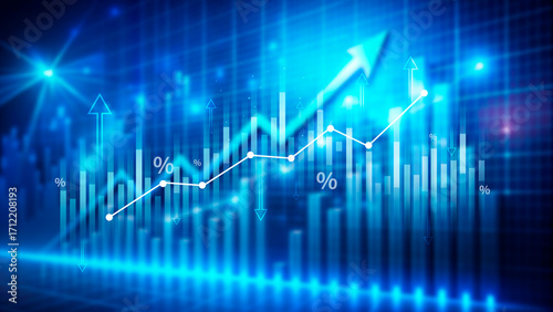 Stock market business and exchange financial growth graph. Business chart data graph diagram, business trading graph investment growth, global trend arrow up and down.