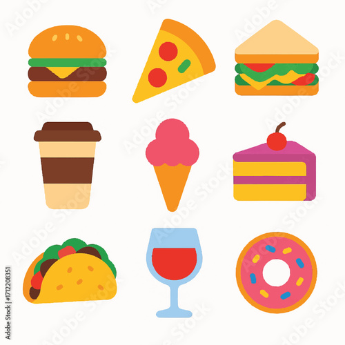 Variety of Delicious Fast Food Items Including Burgers Pizza and Dessert